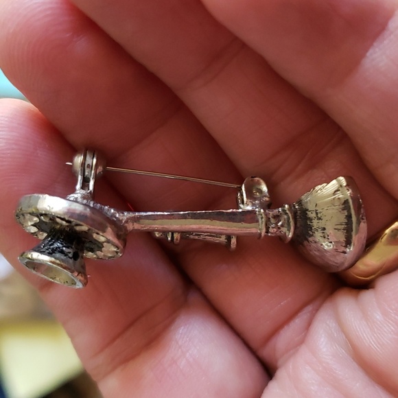 VINTAGE CANDLESTICK TELEPHONE SCATTER BROOCH w/ Diamante Rhinestones EUC - Picture 2 of 11